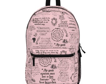 Jane Austen Quotes Backpack, Literary Author School Bag, Student Bag, Period Drama Fan, Regency Era Lovers, Vintage Rucksack, Birthday Gift