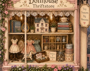 Dollhouse Shop, Miniature Storefront, Digital Download, Gift for Miniature Collectors, Wall Art,  Whimsical Shop Window, Old-fashioned Shop