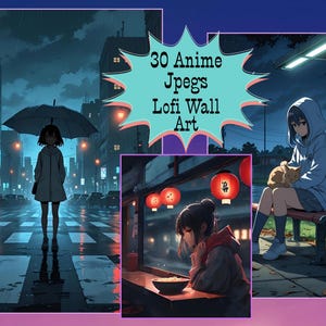 Anime Lofi Wall Art Bundle,  Anime Poster Art,  Lofi Wall Prints, Digital Download, Anime Moody Wall Art, Teen Room Decor, Colorful Prints