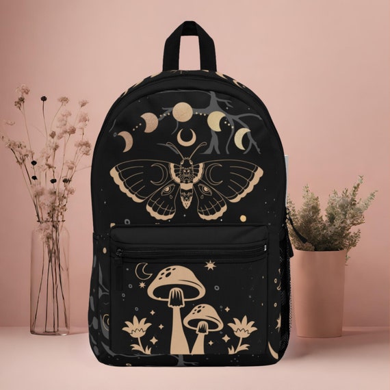 Moth Moon Backpack: Whimsigoth Mushroom Travel Bagbackpack, Gothic Backpack, College Backpack, Travel Backpack, Work Bag, Student backpack
