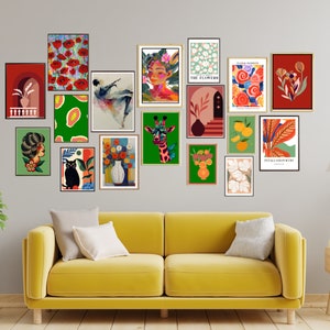 21 set of colorful gallery wall art, eclectic posters, colorful prints, floral wall art, boho wall decor, nature wall art, digital download