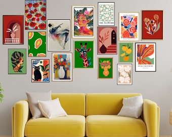 Set de arte mural ecléctico: 21 láminas bohemias coloridas (descarga digital), arte mural imprimible, decoración de pared ecléctica