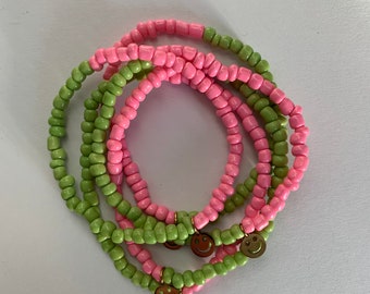 Armband | Frühling | rosa | grün | Smiley | Geschenkidee | Perlenarmband |