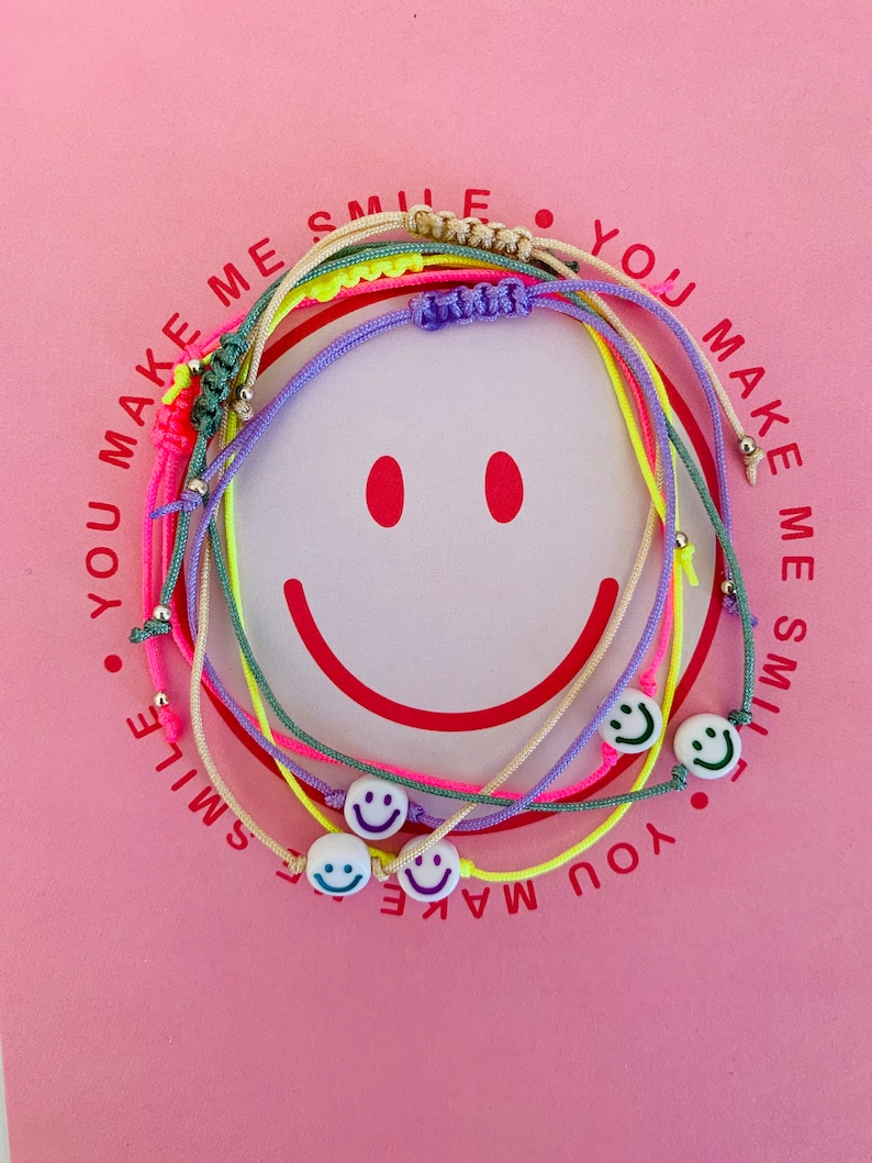 Smile Armband Smile Makramee Neon bunt Geschenk Armband happy smiley Bild 5