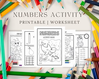 幼児就学前数字アクティビティ印刷用ワークシート、色数字の楽しみ、文字のトレース、就学前幼稚園ホームスクールワークシート