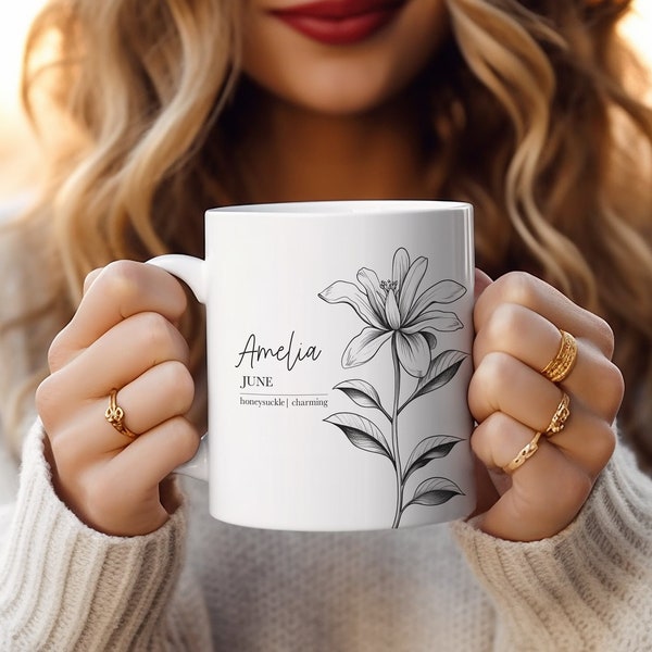 Birth Month Flower Mug Personalized With Any Name | Perfect Gift For Mom, Grandma, Sister, Aunt, Best Friend, Cousin, Birthday, Bridal Party