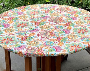 Round Fitted Tablecloth | Fitted Tablecloth | Table Cover | Elastic Edge | Outdoor Tablecloth | 24 to 70 inch | Round Elastic Tablecloth