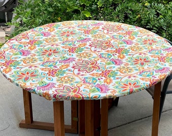 Round Fitted Tablecloth | Fitted Tablecloth | Table Cover | Elastic Edge | Outdoor Tablecloth | 24 to 70 inch | Round Elastic Tablecloth