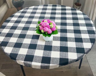 Round Fitted Tablecloth | Buffalo Check Plaid Fabric | Farmhouse | Fitted Table Cover | Spill proof | Water Resistant | Gift | Patio Decor