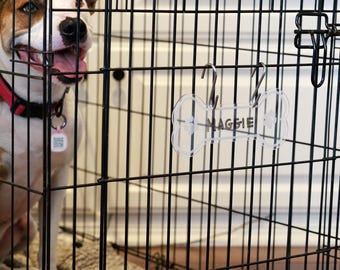 Acrylic Dog Bone Crate Tag | Reusable Dry Erase Kennel Name Label