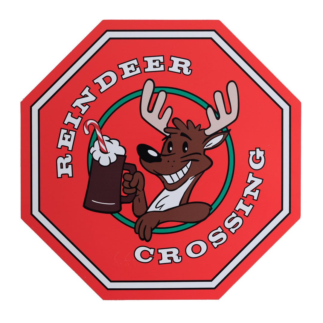 Reinder Sign Reindeer Crossing Sign | Octagon Aluminum Festive Holiday Decor - Etsy