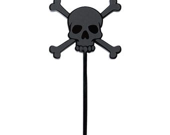 Czarne akrylowe ozdoby na babeczki w kształcie czaszki: gotycka dekoracja na imprezę halloweenową (opakowanie 12 sztuk)