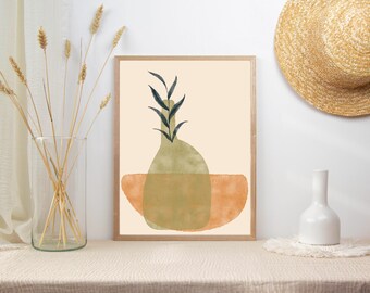 Boho Abstract Wall Art Print, Beige, Green, Orange, Boho Printable Wall Art, Digital Download