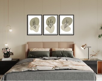 Abstrakte botanische Kunst 3er Set, Boho Galerie Wandkunst, druckbare Kunst, digitale Downloads