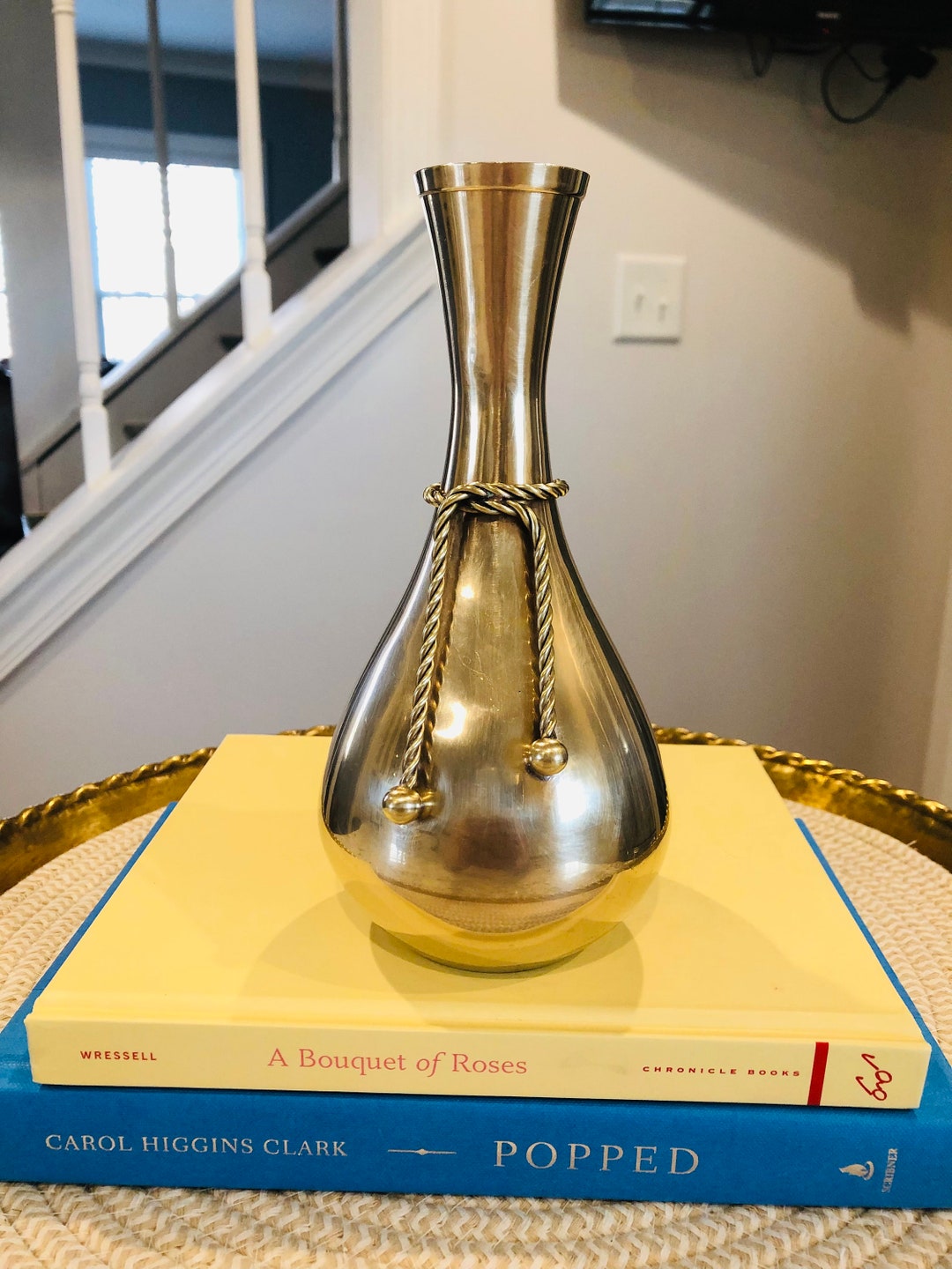 Vintage Brass Vase With Rope Design Etsy