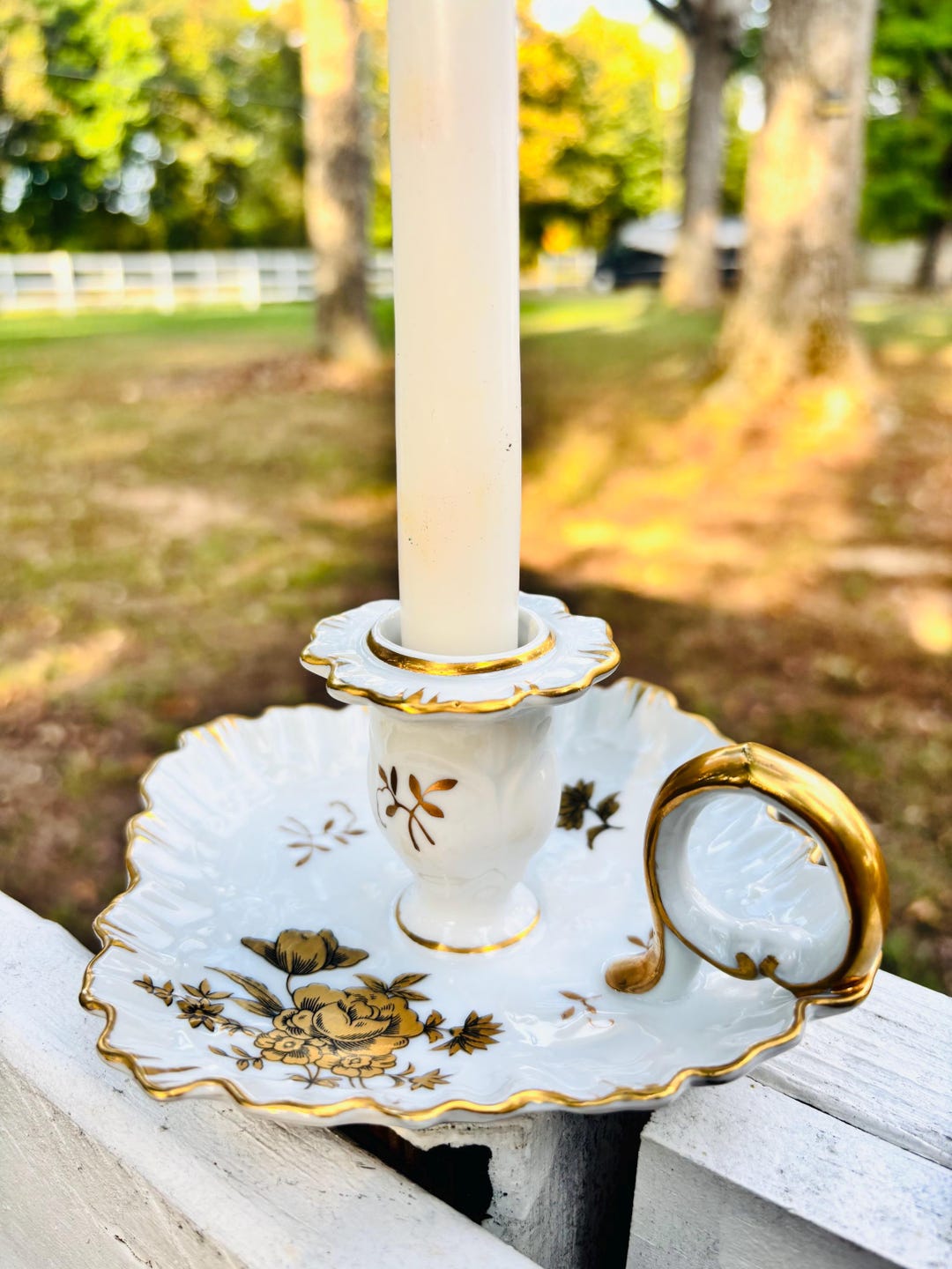 Vintage White and Gold Floral Candle Holder - Etsy