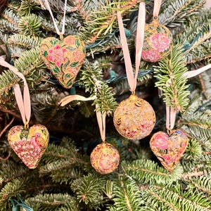 Cloisonné Enameled Christmas tree heart and round ornaments (6) Christmas ornaments