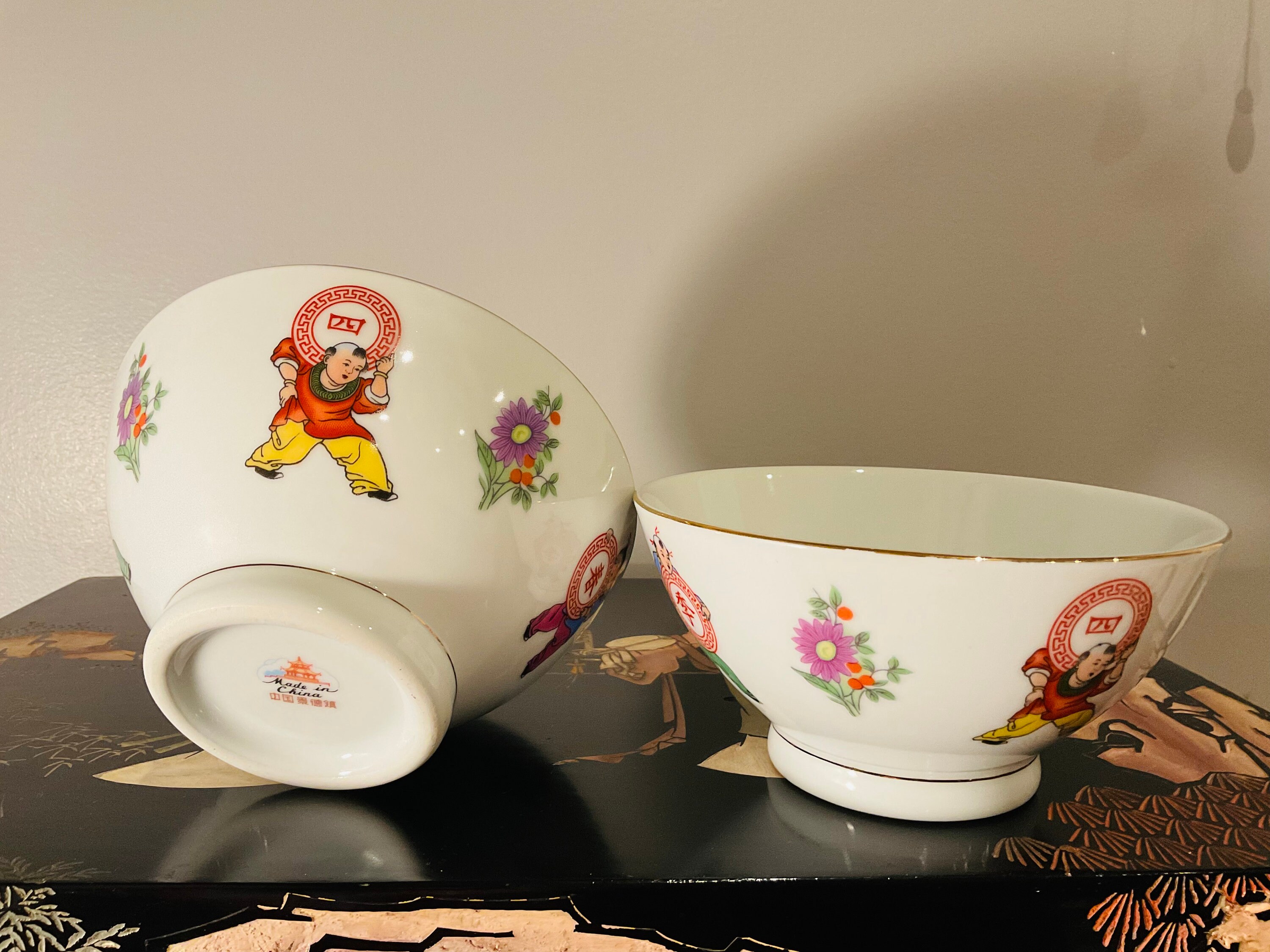 Vintage Chinese Rice Bowls With Gold Trim (set of 2) - Etsy