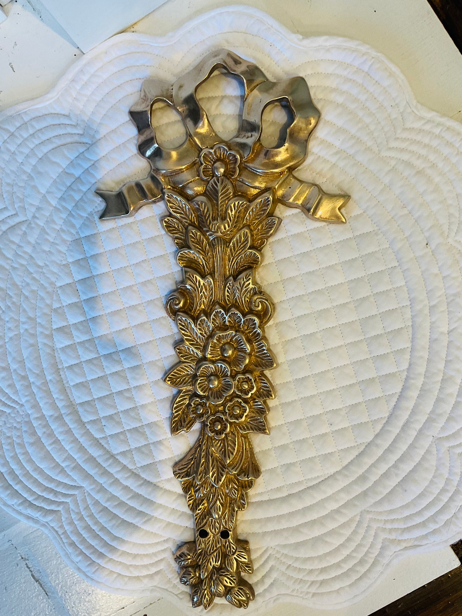 Vintage Brass Bow Floral Wall Hang Decor Etsy