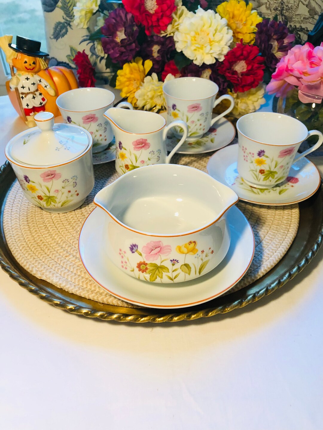 Vintage Stratford Mikasa Nita Fine Porcelain Cups Saucers Creamer Sugar
