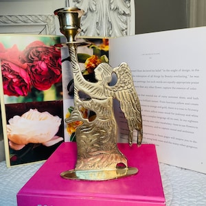 Vintage brass angel candle holder