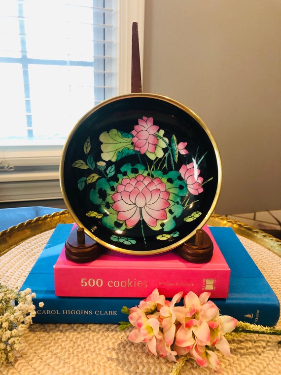 Vintage Lotus decorative bowl brass backing