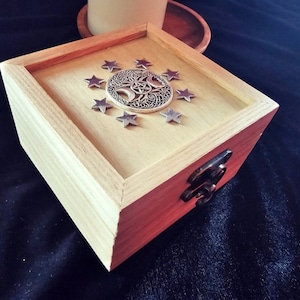 Silver decorative tree of life and stars wooden trinket / jewellery / keepsafe box - handmade.