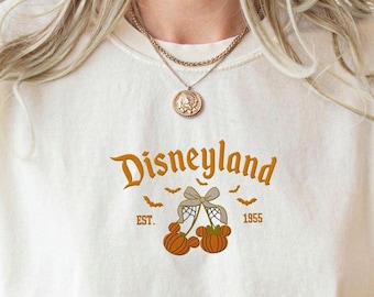 Embroidery Disney Halloween Shirt, Comfort Color, Disneyland 1955 Tee, Cherry Pumpkin Tee, Mickey Mouse Shirt, Scary Shirt, Not So Scary Tee