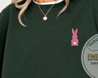 Sudadera con bordado de conejito, sudadera con orejas de conejo, ropa de Pascua para niña, sudadera con capucha de Pascua, sudadera con estampado de huevos de Pascua, ropa de primavera