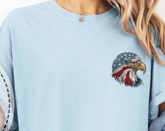 Embroidery Bald Eagle Shirt, July 4th Shirt, Comfort Colors, American Eagle Tee, USA Flag Shirt, Stars Stripes Shirt, Patriotic Shirt