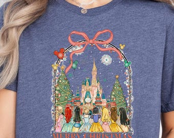 Merry Christmas Disney Princess Shirt, Disney Xmas Princess Tee, Elsa Anna Winter Gift, Rapunzel Xmas Tshirt, Ariel Girls Christmas Shirt