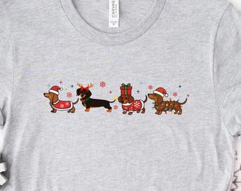 Christmas Dachshund Tshirt, Christmas Dog Wear, Wiener Dog Shirt, Kids Dachshund Xmas Tee, Christmas Dog Icons Shirt, Santa Dog Shirt