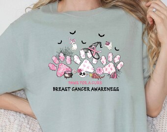 Paws For A Cure T-shirt, Comfort Colors Shirt, Breast Cancer Awareness Shirt, Halloween Shirt, Fall Shirt, Pumpkin Shirt, Pink Ribbon Shirt