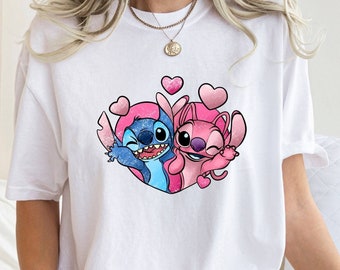 Stitch And Angel Shirt, Comfort Colors Tee, Disney Valentines Day, Disney Couple Shirt, Disney Love Shirt, Best Couple Gift,Disney Valentine