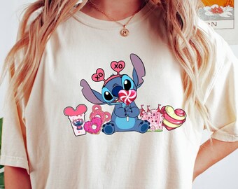 Stitch Valentine Shirt, Comfort Colors Tee, Disney Valentines Day Shirt, Disney Snacks Shirt, Valentine's Day Gift, Women Shirt,Stitch Shirt