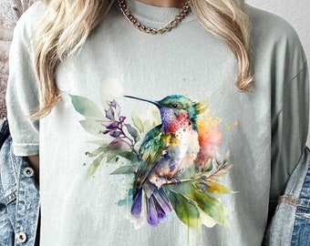 Floral Hummingbird Shirt, Comfort Colors Tee, Animal Lover Tee, Bird Shirts, Trendy Tee, Gift For Her, Bird Lover Shirt, Spring Birds