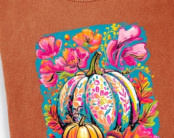 Floral Pumpkin Fall Tshirt, Comfort Colors Shirt, Flower Pumpkin Shirt, Aesthetic Fall Graphic Gift, Pumpkin Patch Tee, Vintage Fall Shirt