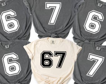 Camiseta 6/7 Comfort Colors, camiseta Six Seven Kids Comforts, regalo meme de moda, camisetas meme virales, camisetas familiares a juego, camisetas divertidas para parejas, camisetas grupales 6/7