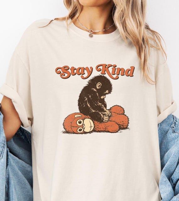 Stay Kind Punch Comfort Color Shirt, Sad Monkey Tee, Lonely Macaque Tee, Emotional Support Tee, Plush Toy Shirt, Viral Monkey Alone Shirt
