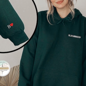 Custom Embroidered Roman Numeral Hoodie, Embroidered Sweatshirt, Valentines Day Gift, Couples Gift, Boyfriend Gift, Anniversary Gift,For Her