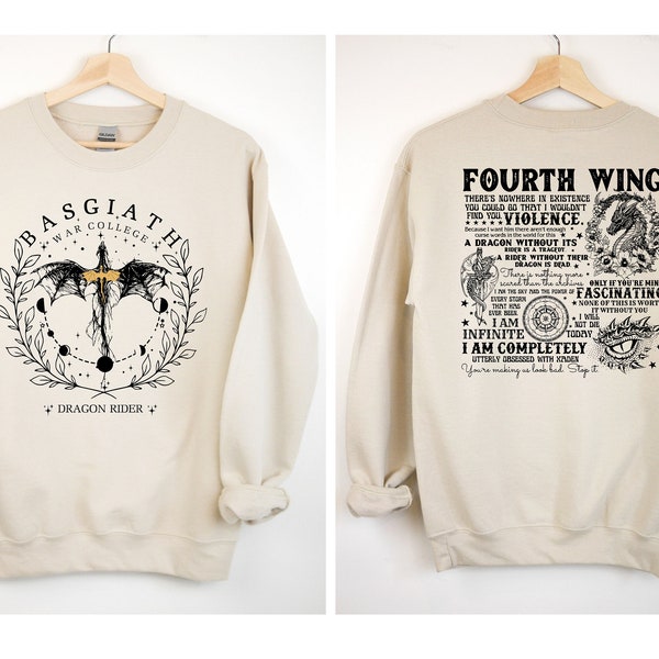 Fourth Wing Sweatshirt, Dragon Rider Sweatshirt, Basgiath War College Shirt, The Empyrean Series,Violet Sorrengail Fantasy Book