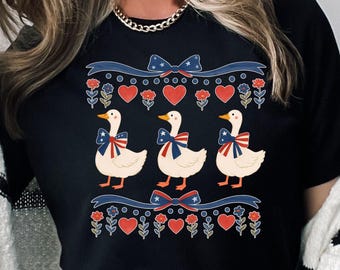 American Goose Shirt, July 4th Shirt, American Joy Tee, USA Goose Tee, Stars Stripes Tee, Goose Vibes Tee, American Love Tee, Patriotic Tee