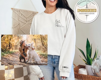 Custom Embroidered Dog  Hoodie, Embroidered Photo Sweatshirt, Dog Owner Embroidered Sweatshirt, Portrait Hoodie, Animal Lover Sweatshirt