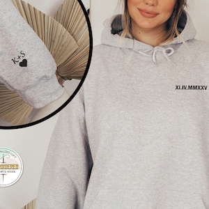 Custom Embroidered Roman Numeral Hoodie, Personalized Couples Gifts, Anniversary Gifts, Valentine&#39;s Day Gifts, Valentine&#39;s Day Gifts For Her