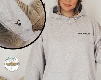 Custom Embroidered Roman Numeral Hoodie, Personalized Couples Gifts, Anniversary Gifts, Valentine's Day Gifts, Valentine's Day Gifts For Her