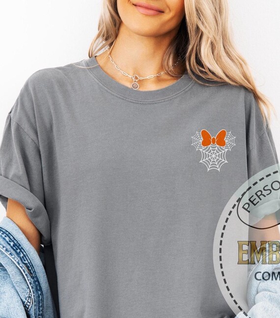 Embroidery Halloween Mickey Minnie Spider Web Shirt, Comfort Color, Disney Halloween Not So Scary Party Tee, Mickey Mouse Shirt, Minnie Tee