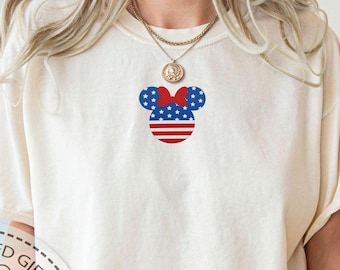 Embroidery Disney July 4th Shirt, 4th Of July Tee, Comfort Colors Tee, Embroidery Mickey Tee, Embroidered Minnie Tee, Disney America Tee