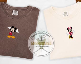 Embroidery Mickey Minnie Couples Shirt, Comfort Colors Tee, Disney Family Gift, Mickey Mouse Tee, Minnie Mouse Tee, Disney Vacation Tshirt