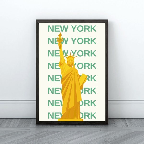 New York City Reise Poster | Digitale Kunst Download | Gelb Grün NYC Reise Ausstellung Druck | Niedliche trendige Wandkunst