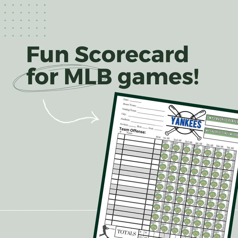 My First MLB Game and Yankee Printable Scorecard Etsy